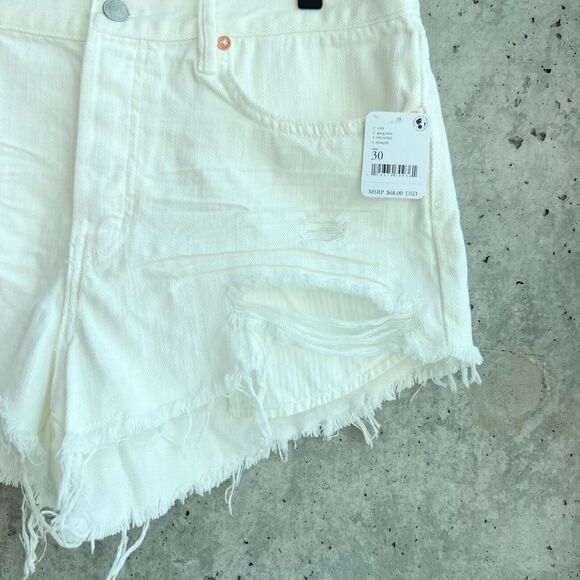 Free People Size 30 White Denim Shorts High Rise Button Fly Distressed Festival - Picture 4 of 9